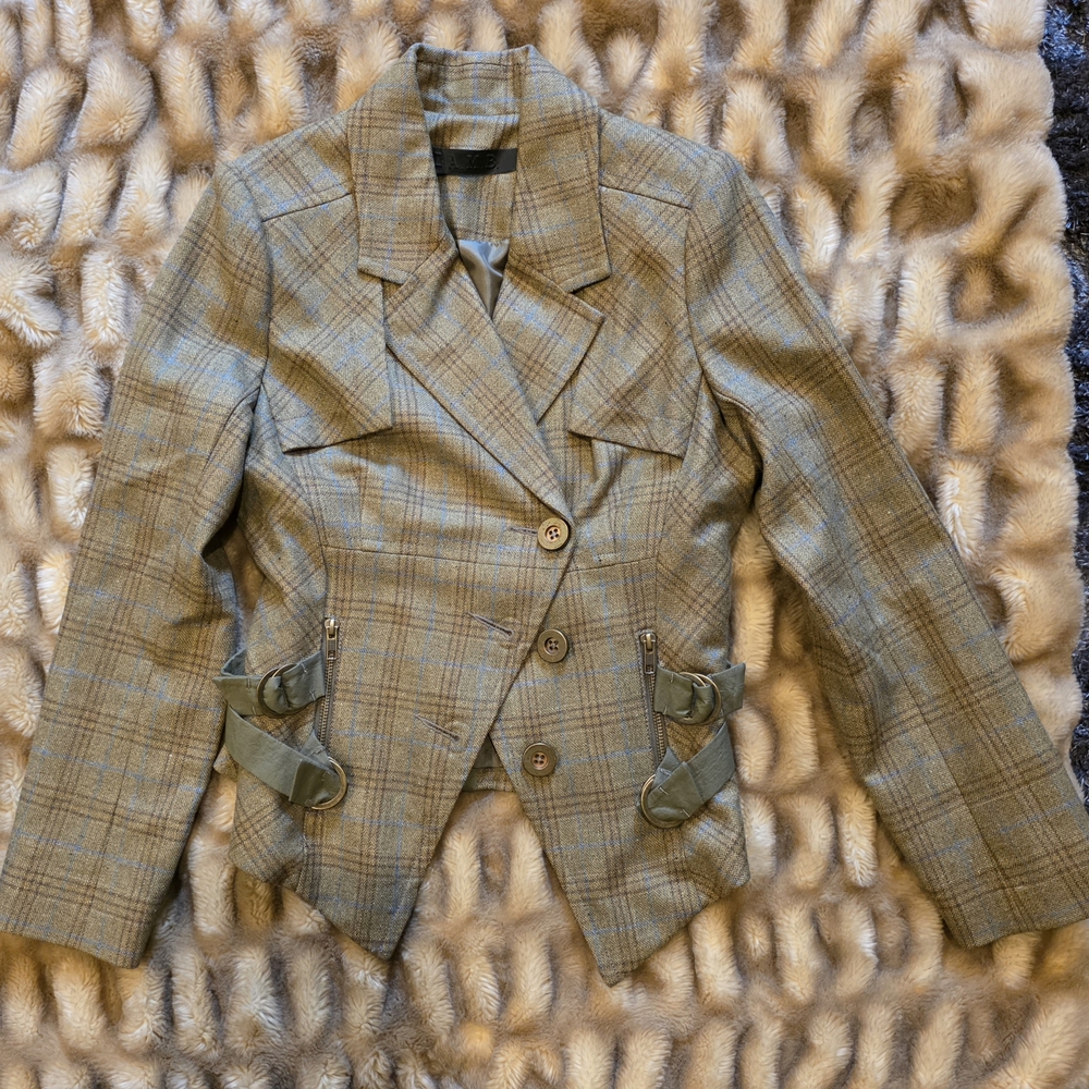 L.A.M.B. Olive Checkered Blazer